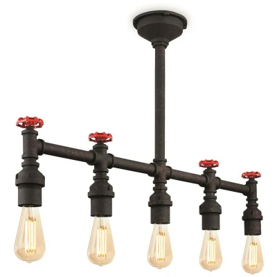 Image of Factory 5 Light Semi Flush Rustic Black, E27