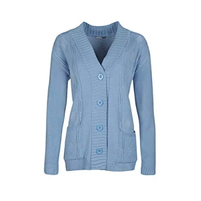 Image of High Street Fashion ® New Womens Ladies Matching Button Long Sleeve Pocket Top Knitted Cardigan Ideal for Casual and Formal wear Size UK 14 16 18 20 22 24 26 28 Sky Blue
