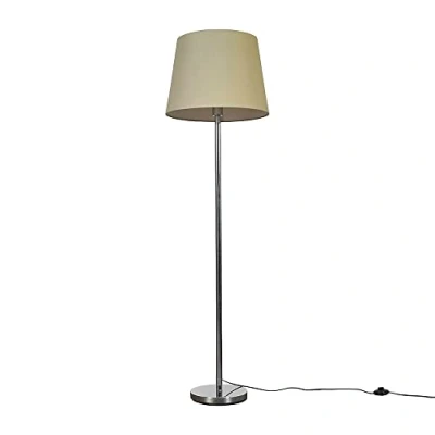 Image of MiniSun Modern Polished Chrome Metal Standard Floor Lamp with a Beige Tapered Shade