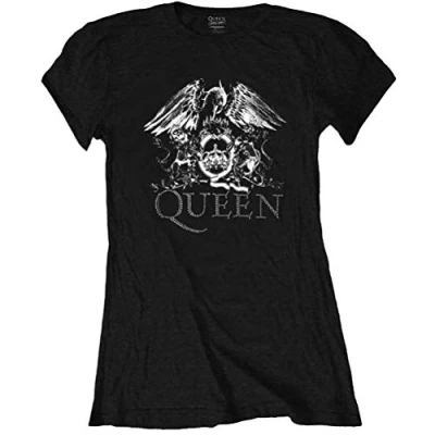 Image of Rockoff Trade Women&#039;s Queen Crest Logo Diamante T Shirt, Black (Black Black), 10