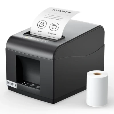 Image of MUNBYN POS Printer P072, 80mm USB Receipt Support Cash Drawer, Thermal with Auto Cutter, Ethernet Interface for Windows/Android/Mac/Linux, NO Bluetooth Wi Fi