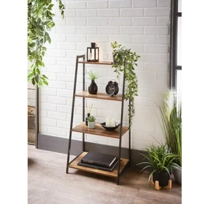 Image of Fizporium Tromso 4 Tier Shelving Unit Black Metal Frame with Wooden Shelves Plenty Of Space To Small and Large Items Easy Self Assembly