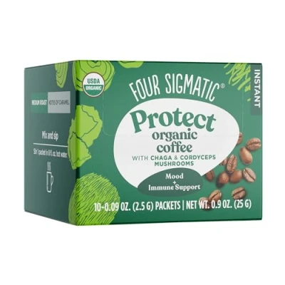 Image of Four Sigma Foods Sigmatic, Organic Instant Coffee Mix with Chaga and Cordyceps Mushrooms, 0.09 Ounce, 10 Pack (Packaging May Vary)