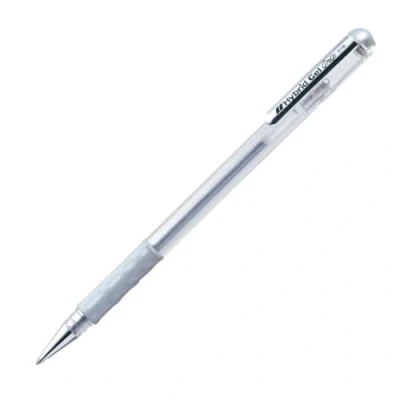 Image of Pentel 0.8mm Tip Hybrid Gel Metallic Comfortable Finger Grip Ink Pen Silver