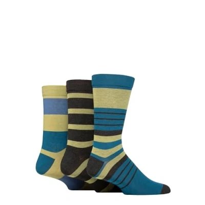 Image of SockShop Men&#039;s Comfort Cuff Socks Striped and Plain Soft Breathable &amp; Cooling Bamboo Material Multipack of 3 Pairs Spanish Moss 7 11
