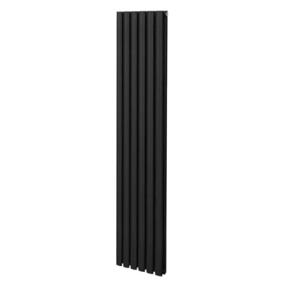Image of Oval Column Radiator 1800mm x 360mm Modern Designer Double Panel Central Heating Heater Matt Black Carbon Steel Vertical Kitchen Living Room Bathroom Free Cleaning Brush Fixing Kit &amp; Brackets