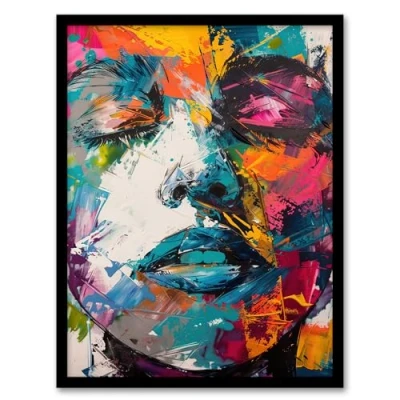 Image of Artery8 Woman Face Colourful Portrait Oil Painting Living Room Artwork Framed Wall Art Print 18X24 Inch