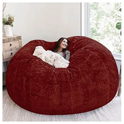Image of Super Big Bean Bag Chair Cover, (it was only a Cover) Living Room Furniture Round Soft Fluffy Faux Fur Lazy Sofa Bed Cover