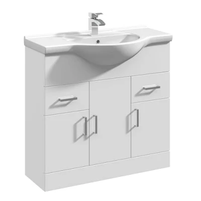 Image of 3 Door 2 Drawer Vanity Basin Unit with Round 850mm Gloss White