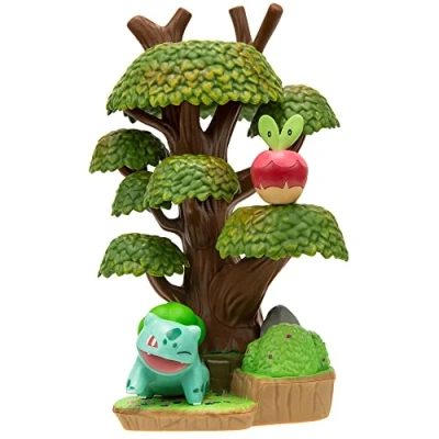 Image of Pokémon Select Forest Environment Multi Level Display Set with 2 Inch Bulbasaur and Applin Battle Figures (PKW2768)