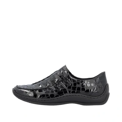 Image of Rieker L1751 Celia Soft Leather Slip on Shoes with Square Toe Shape (Black Croc, UK Footwear Size System, Adult, Women, Numeric, Medium, 3.5)
