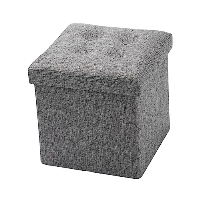 Image of Oak &amp; Tea Ottoman Storage Bench Padded Foldable Box with Lid Foot Stool for Kids Toys Bedroom Hallway Living Room Grey 30x30x30cm