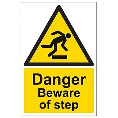 Image of V Safety Danger Beware Of Step Warning Sign 200mm x 300mm 2mm Rigid Plastic