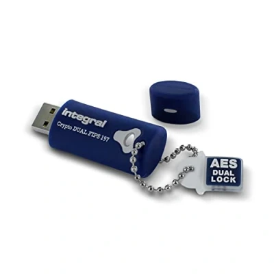 Image of Integral Crypto Dual 8GB Encrypted USB Flash Memory, Keep Sensitive Data Safe with Drive Hardware Encryption, Ruggedised Drive, FIPS 197 Security Standard to help GDPR Compliance, Blue