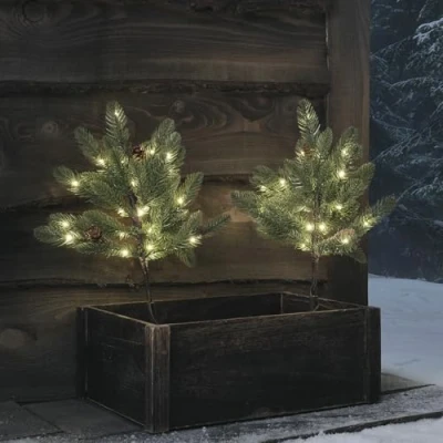 Image of Lights4fun Set of 2 Outdoor Christmas Tree Stake Lights 50 Warm White LEDs Battery Operated with Timer