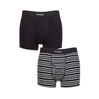 Image of Mens 2 Pack Jeep Plain and Striped Cotton Keyhole Trunks Black / Stripe M