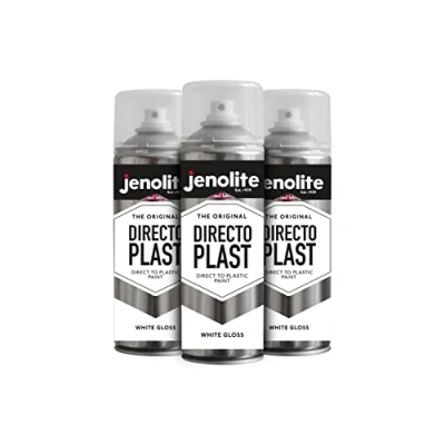 Image of JENOLITE Directoplast Gloss Spray Paint WHITE 3x400ml Multi Surface For All Types Of Plastic No Primer Required RAL 9016