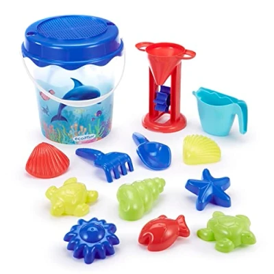 Image of JOUETS ECOIFFIER 513 Transparent Filled Bucket 21 cm Dolphin Decoration Beach Game for Children from 18 Months France