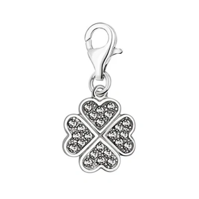 Image of Quiges Four Leaf Clover Clip On Charm Pendant with Cubic Zirconia Silver Plated Women&#039;s Jewellery