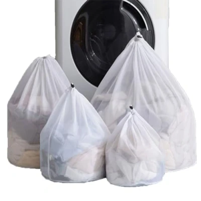 Image of 4 Pcs Mesh Laundry Bags Drawstring Washing Wash Machine Reusable Fine Bag for Delicates Garments Lingerie Socks