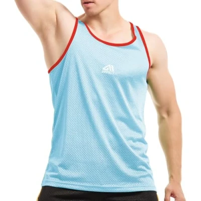 Image of AIMPACT Mens Tank Tops Bodybuilding Shirts Gym Stringer Weight Training Mesh Dry Fit Casual Sleeveless Vest(Blue S)