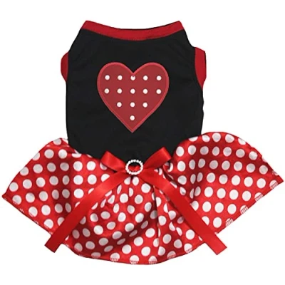 Image of Petitebelle Red Polka Dots Heart Puppy Dog Dress (Black/Red Dots, XX Large)