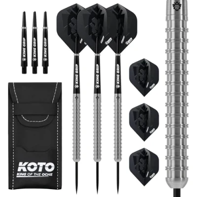Image of KOTO Kingrex 90% Darts 23 Gram, Silver, Set Incl. 3 Barrels, Flights + Shafts &amp; Dartwallet, Firm Ringgrip, For Professional Use