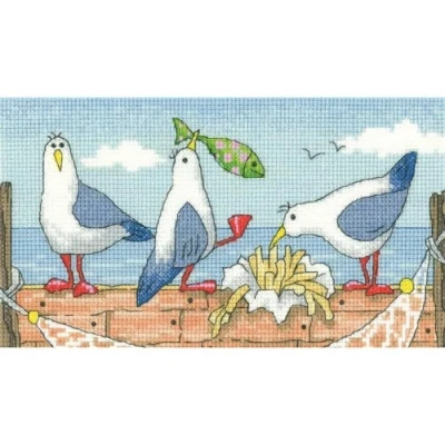 Image of Heritage Crafts Cross Stitch Kit By The Sea Fish &#039;n&#039; Chips,20 x 11 cm