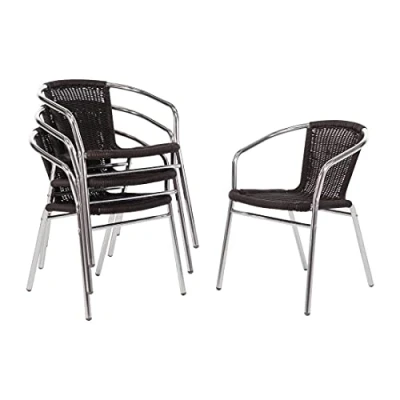 Image of Bolero Aluminium and Wicker Chairs Black for Outdoors 735X530X850mm 4pc