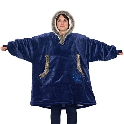Image of Snug Rug Navy Blue The Eskimo Blanket Hoodie Sweatshirt Hooded Blankets Super Soft Warm Sherpa Fleece Oversized Adults