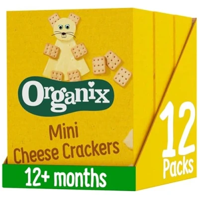 Image of Organix Mini Organic Cheese Crackers, Toddler Snack, 12+ Months, Multipack (4 x 20 g) (Pack of 3), Total 12 Packs