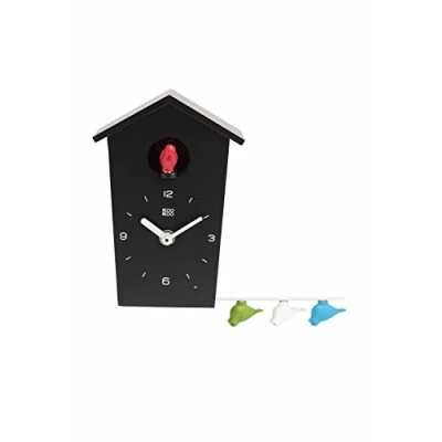 Image of KOOKOO BirdHouse mini black, tiny modern cuckoo clock w. 12 natural bird voices or call