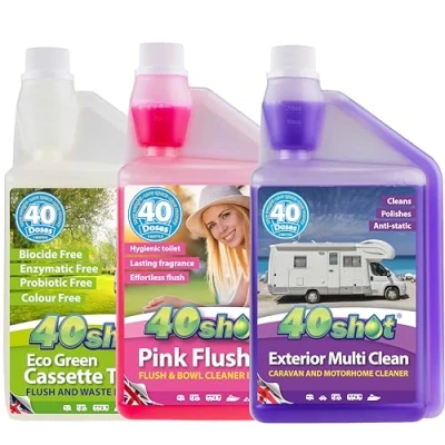 Image of 40Shot Eco Triple Clean Pack Green, Pink &amp; Multi 3 x 1L Concentrates Friendly Toilet Care Exterior Cleaner 40 Doses Each Biocide Free, Septic Safe Long Lasting Shine