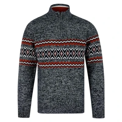 Image of Tokyo Laundry Men&#039;s Quarter Zip Nordic Fair Isle Knit Funnel Neck Jumper