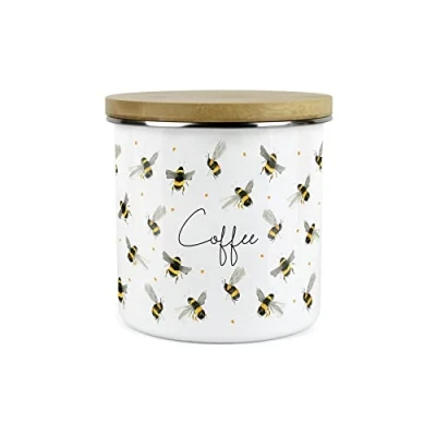 Image of Purely Home Scattered Bees Coffee Canister White Metal Enamel Kitchen Food Storage Container…