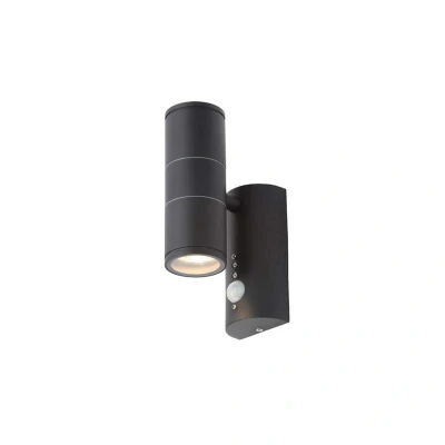 Image of Islay PIR 2 Light Outdoor Up Down Wall Lamp Black IP44