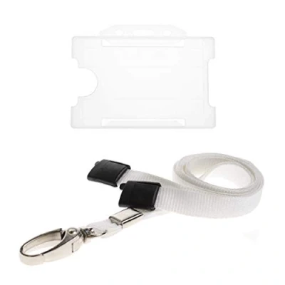 Image of ALG ID Cards® Clear Card Badge Holder Lanyard White Neck Strap with Metal Clip &amp; Safety Breakaway Release for Pass