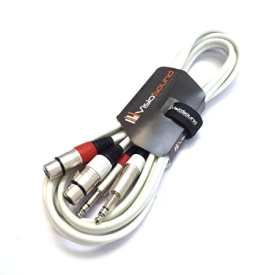 Image of 2 x Female XLR to 6.35mm 1/4&quot; Stereo TRS Jack Balanced Twin Lead/Patch Cable 3 Colours (3m white)