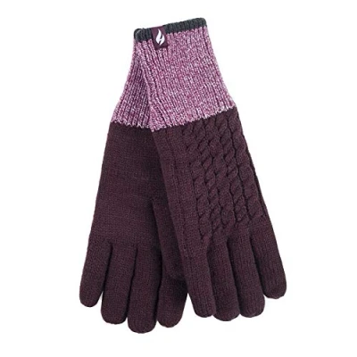 Image of HEAT HOLDERS Ladies Cute Striped Fairisle Warm Knitted Fleece Lined Winter Thermal Gloves (S/M, Mulberry (Kisdon))