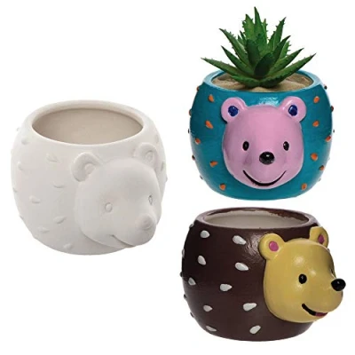 Image of Baker Ross AX166 Hedgehog Ceramic Flower Pots Box of 2, for Kids to Paint and Grow Your Own Plants