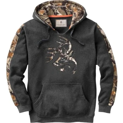 Image of Legendary Whitetails Men&#039;s Camo Outfitter Hoodie, Charcoal Heather, S