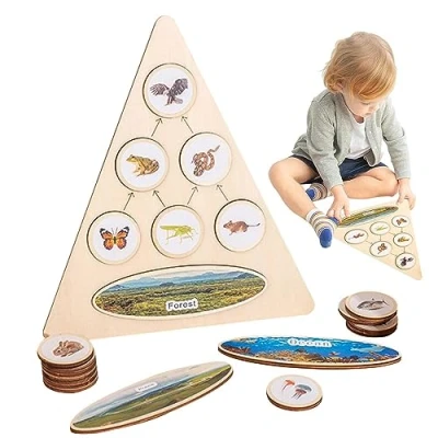 Image of FokCalgary Wooden Animal Puzzle, Puzzle Games Food Chain Nature Toys for Kids, Cognitive Educational Preschool Puzzles