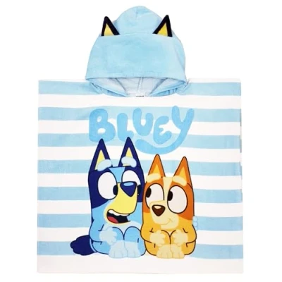 Image of Bluey Boys Swimming Hooded Towel Poncho Bath Hoodie Cover Up (Bluey Blue, One Size)