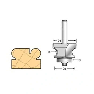 Image of Trend Professional Bearing Guided Corner Bead Router Cutter, 1/2 Inch Shank, 28mm Cut Diameter, 16mm 4.8mm Radius, 9/72X1/2TC