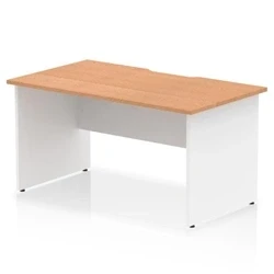 Image of Impulse 1400 x 800mm Scalloped Edge Straight Office Desk Oak Top White Panel End Leg