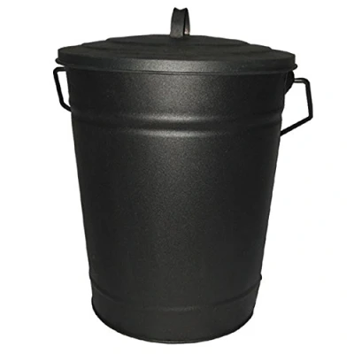 Image of Fire Vida Ash Bucket Coal Wood Carrier Holder With Lid, Black