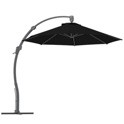 Image of Outsunny 3 (m) Garden Cantilever Parasol with Crank Aluminium Frame Black 84D 388V00BK