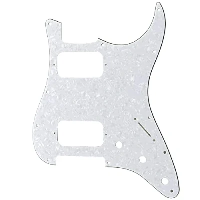 Image of Musiclily Pro 11 Holes Round Corner HH Strat Pickguard 2 Humbuckers for American/Mexican Fender Standard Stratocaster Electric Guitar, 4Ply White Pearl