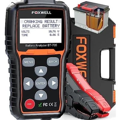 Image of FOXWELL BT705 Car battery Tester, 12V 24V tester 100 2000CCA Battery/Cranking/Charging Tests for Cars Motorcycles SUVs Trucks, ideal Professionals with 2.8 inch LCD Display