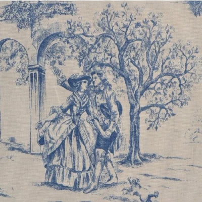 Image of Textiles français Toile de Jouy Fabric Aimee Authentic French Designer 100% Cotton Print 140cms (55&quot;) Wide sold by the metre (Blue)